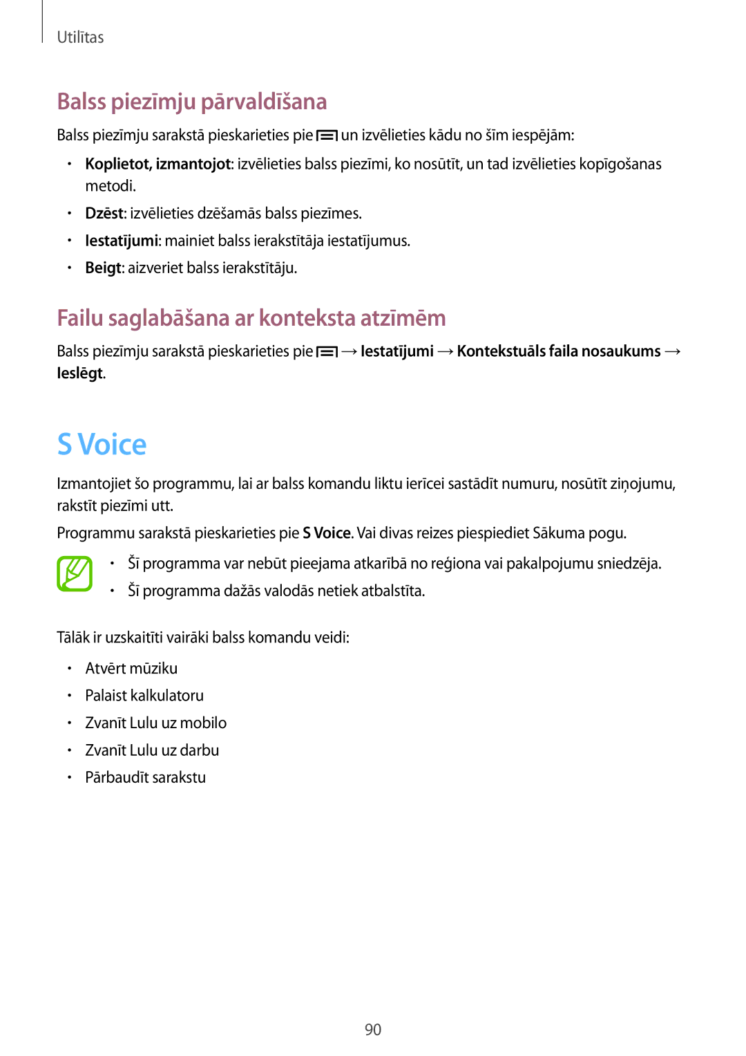 Samsung SM-G3815RWASEB, SM-G3815ZBASEB manual Voice, Balss piezīmju pārvaldīšana, Failu saglabāšana ar konteksta atzīmēm 