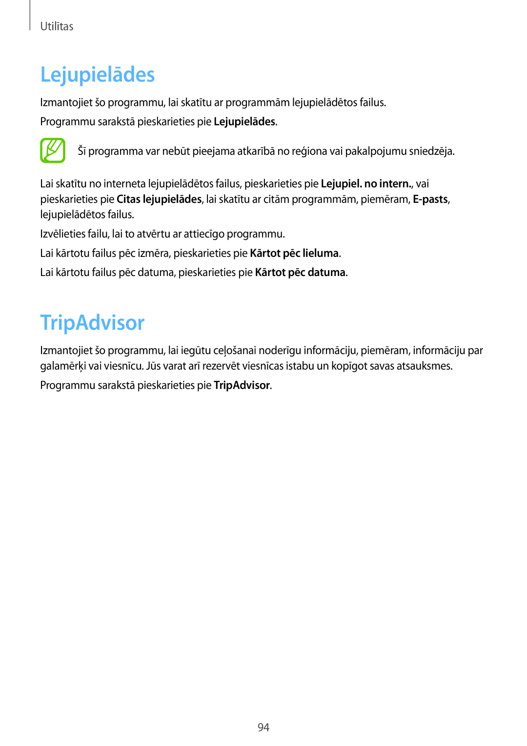 Samsung SM-G3815RWASEB, SM-G3815ZBASEB manual Lejupielādes, TripAdvisor 