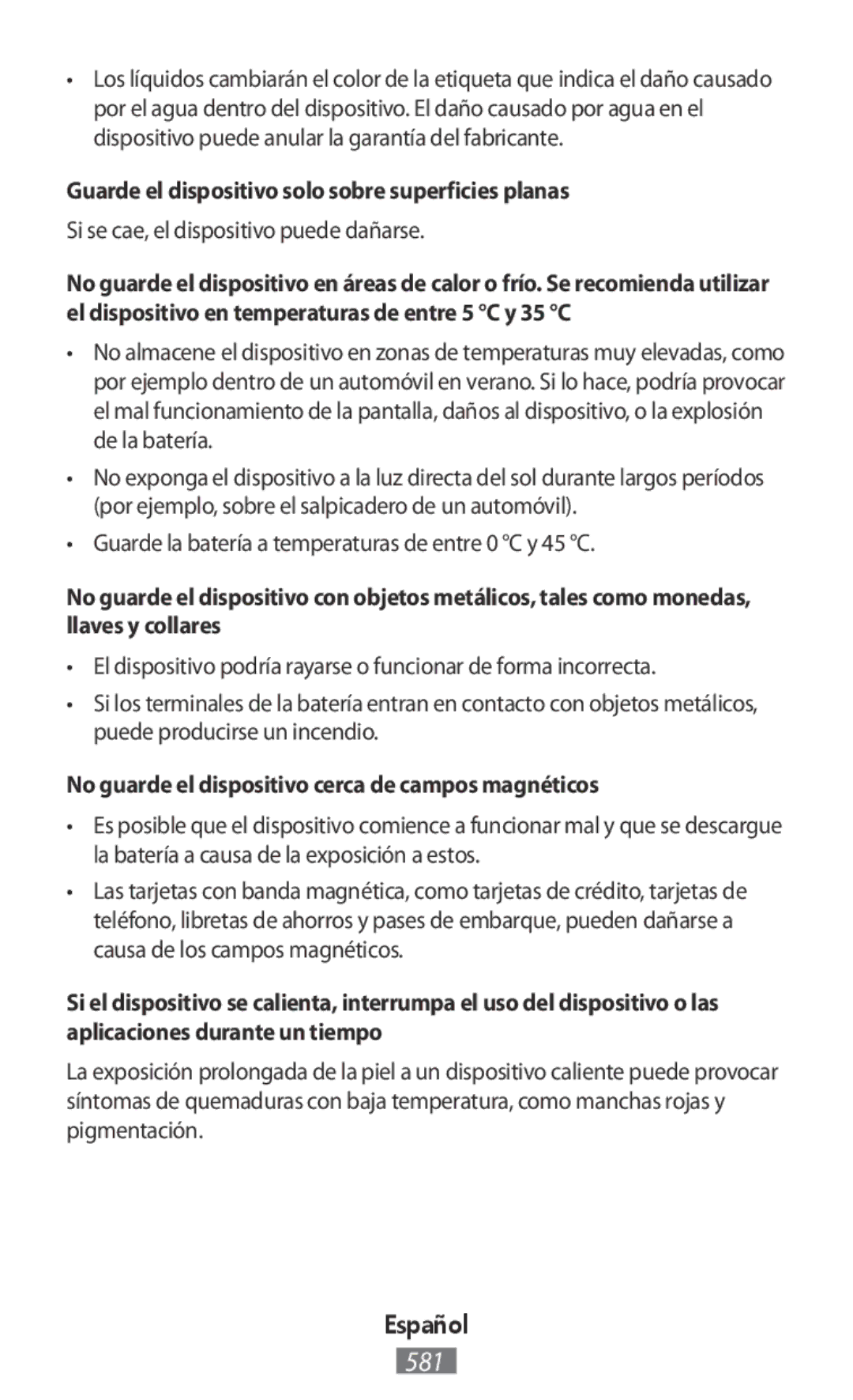 Samsung SM-G3815RWAATL manual Guarde el dispositivo solo sobre superficies planas, Si se cae, el dispositivo puede dañarse 