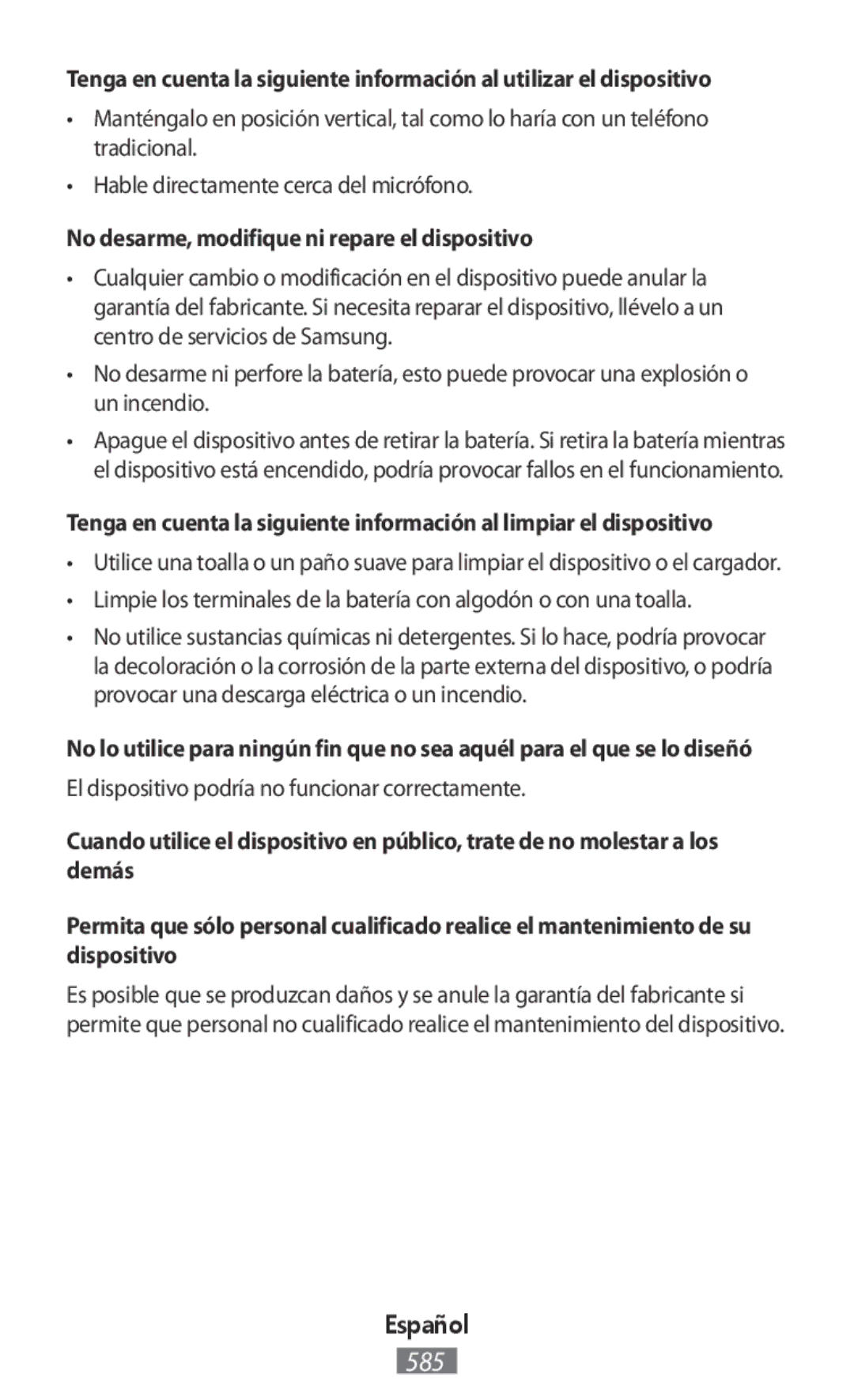 Samsung SM-N9005ZWEVOD No desarme, modifique ni repare el dispositivo, El dispositivo podría no funcionar correctamente 