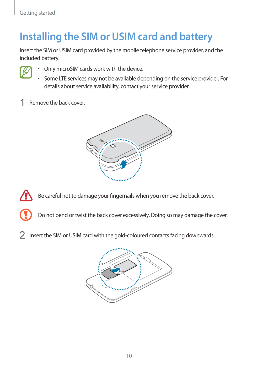 Samsung SM-G3815ZBAOMN, SM-G3815RWAVGR, SM-G3815RWASEB, SM-G3815ZBASEB manual Installing the SIM or Usim card and battery 