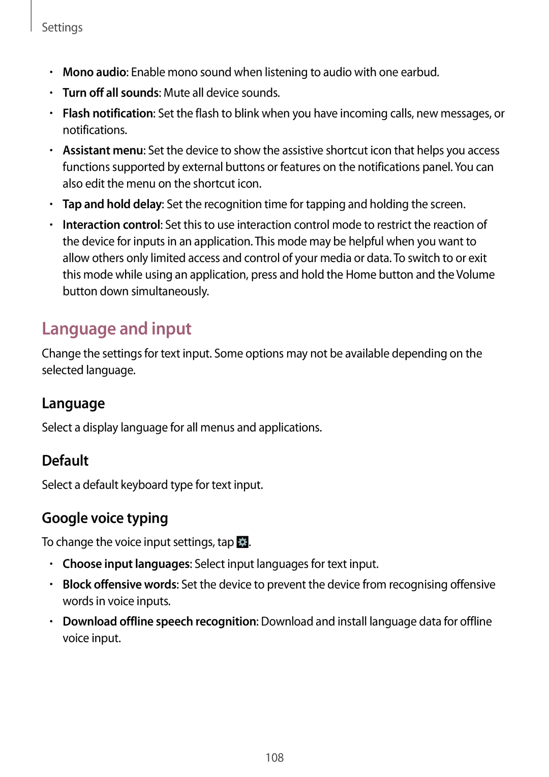 Samsung SM-G3815ZBAVDC, SM-G3815RWAVGR, SM-G3815RWASEB, SM-G3815ZBASEB manual Language and input, Default, Google voice typing 