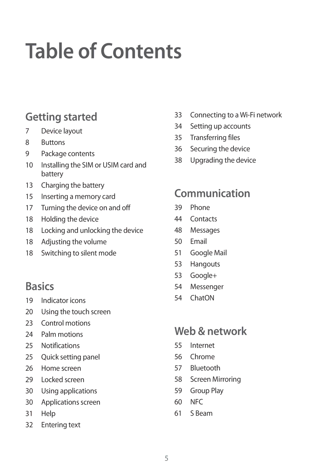 Samsung SM-G3815ZBAVD2, SM-G3815RWAVGR, SM-G3815RWASEB, SM-G3815ZBASEB, SM-G3815RWAVD2, SM-G3815ZBATCL manual Table of Contents 