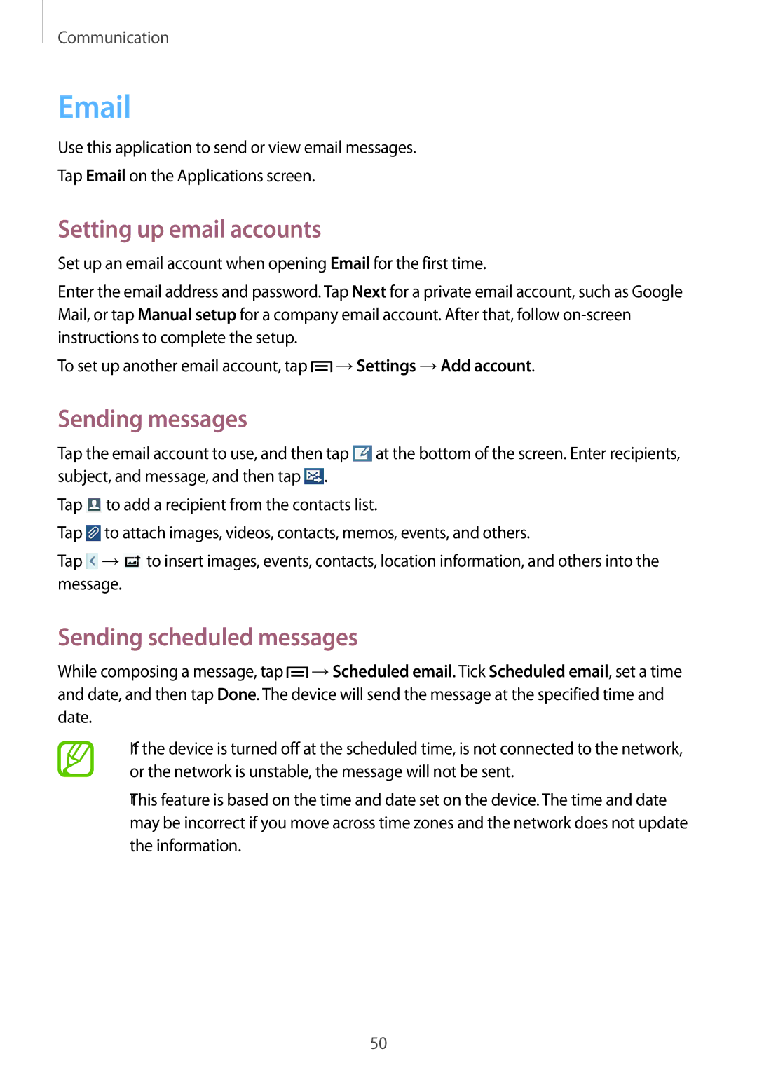 Samsung SM-G3815ZBAVGR, SM-G3815RWAVGR, SM-G3815RWASEB, SM-G3815ZBASEB, SM-G3815RWAVD2 manual Setting up email accounts 