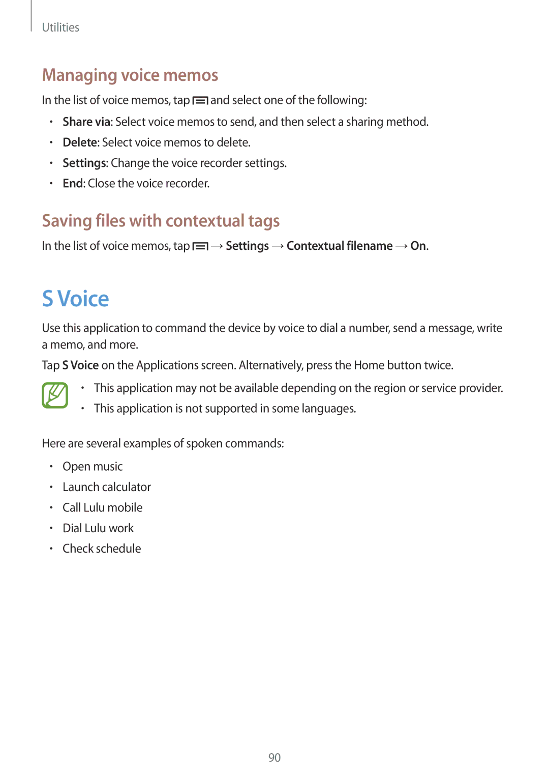 Samsung SM-G3815ZBASEB, SM-G3815RWAVGR, SM-G3815RWASEB manual Voice, Managing voice memos, Saving files with contextual tags 