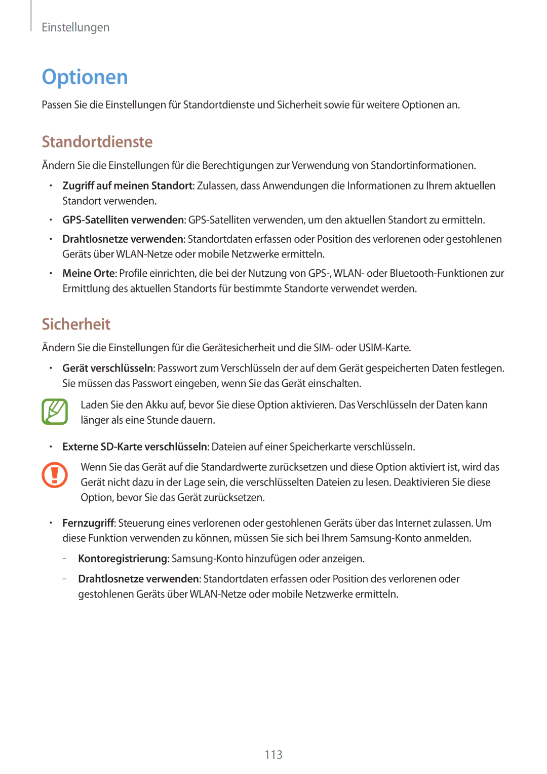 Samsung SM-G3815RWAVD2, SM-G3815RWAVGR, SM-G3815RWASEB, SM-G3815ZBASEB, SM-G3815ZBATCL Optionen, Standortdienste, Sicherheit 