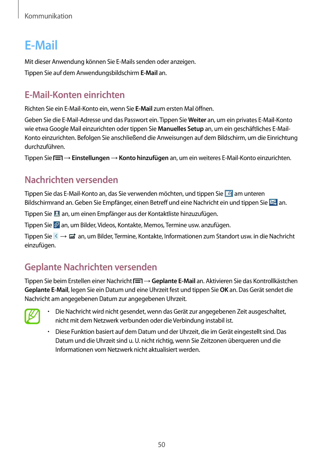 Samsung SM-G3815RWAVGR, SM-G3815RWASEB, SM-G3815ZBASEB, SM-G3815RWAVD2, SM-G3815ZBATCL manual Mail-Konten einrichten 