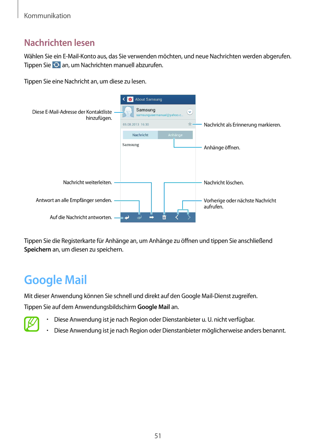 Samsung SM-G3815RWASEB, SM-G3815RWAVGR, SM-G3815ZBASEB, SM-G3815RWAVD2, SM-G3815ZBATCL manual Google Mail, Nachrichten lesen 