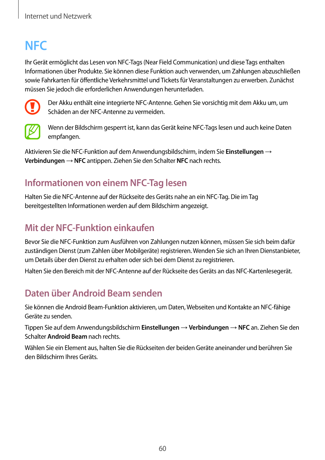 Samsung SM-G3815RWAVGR, SM-G3815RWASEB manual Informationen von einem NFC-Tag lesen, Mit der NFC-Funktion einkaufen 