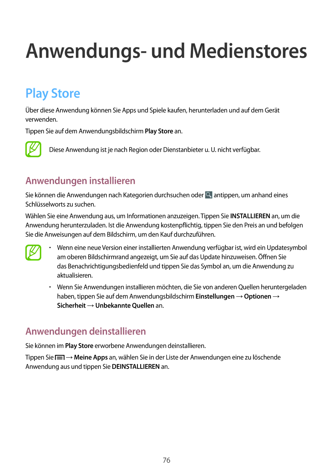 Samsung SM-G3815ZBAVGR, SM-G3815RWAVGR, SM-G3815RWASEB, SM-G3815ZBASEB manual Anwendungs- und Medienstores, Play Store 