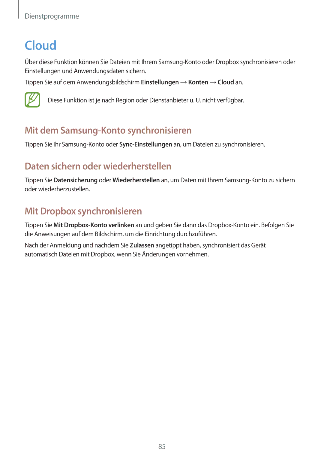 Samsung SM-G3815ZBAVD2, SM-G3815RWAVGR Cloud, Mit dem Samsung-Konto synchronisieren, Daten sichern oder wiederherstellen 