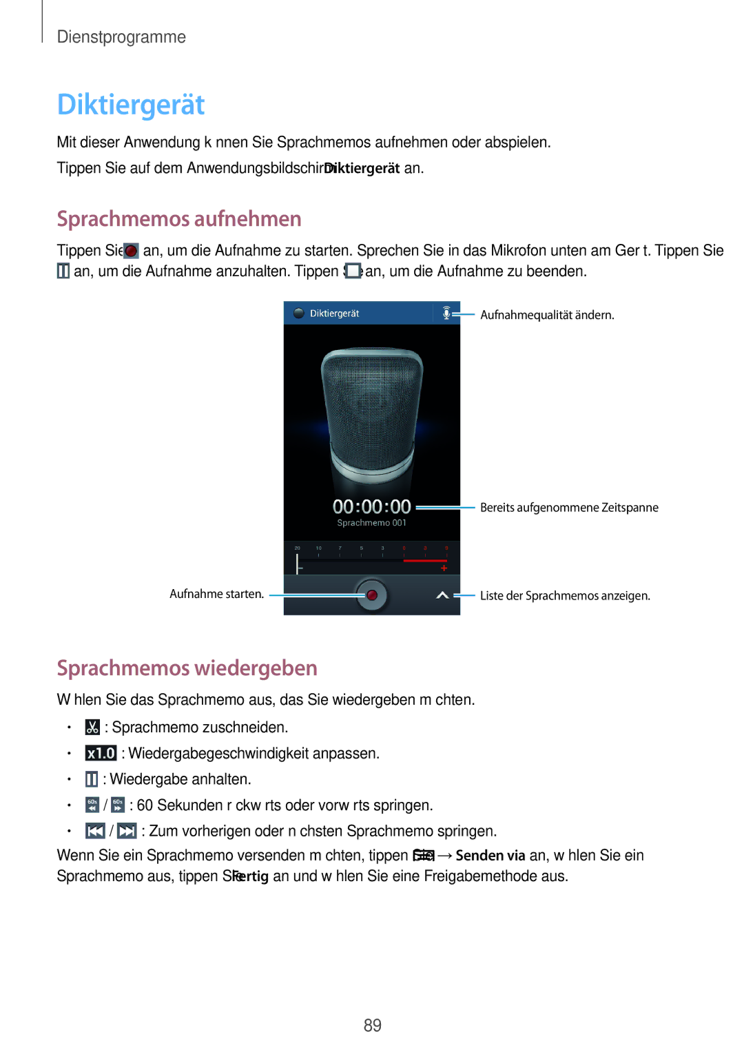 Samsung SM-G3815RWASFR, SM-G3815RWAVGR, SM-G3815RWASEB manual Diktiergerät, Sprachmemos aufnehmen, Sprachmemos wiedergeben 