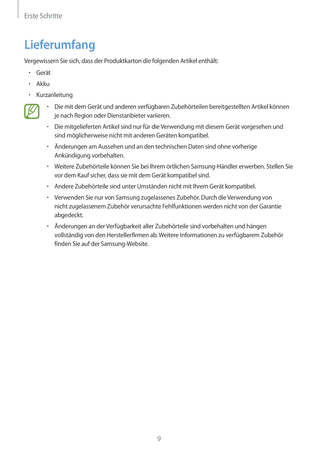 Samsung SM-G3815RWASFR, SM-G3815RWAVGR, SM-G3815RWASEB, SM-G3815ZBASEB, SM-G3815RWAVD2, SM-G3815ZBATCL manual Lieferumfang 