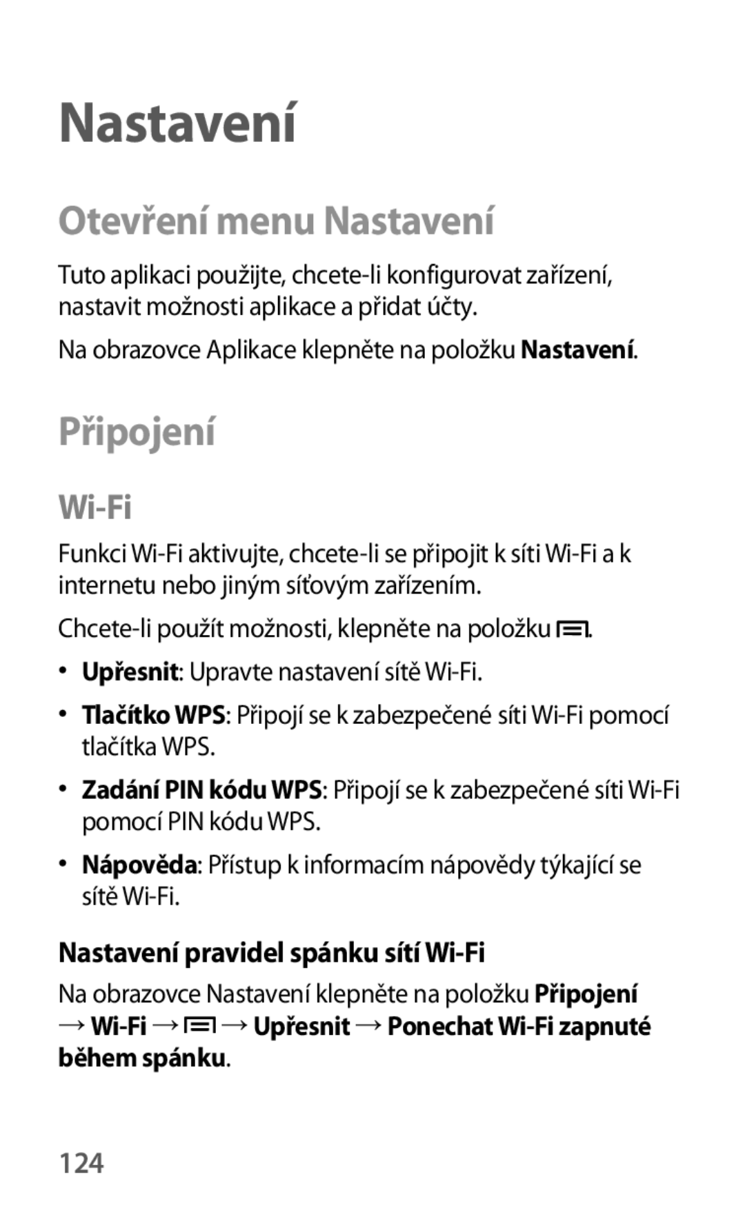 Samsung SM-G3815ZBAVDC, SM-G3815RWAVGR, SM-G3815ZBAVGR, SM-G3815ZBACNX Otevření menu Nastavení, Připojení, Wi-Fi, 124 