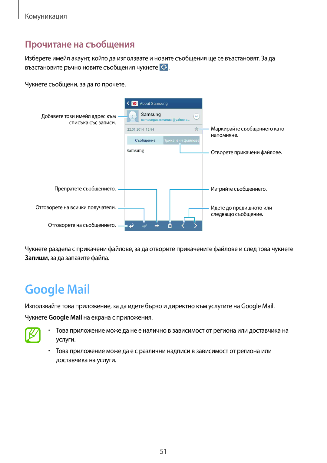 Samsung SM-G3815RWABGL, SM-G3815ZBABGL manual Google Mail, Прочитане на съобщения 