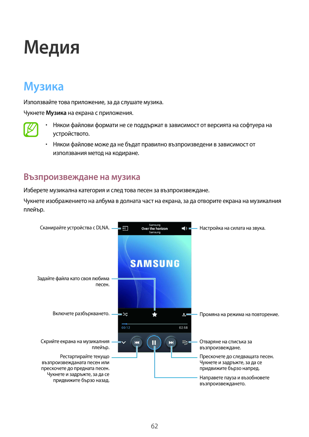 Samsung SM-G3815ZBABGL, SM-G3815RWABGL manual Медия, Музика, Възпроизвеждане на музика 