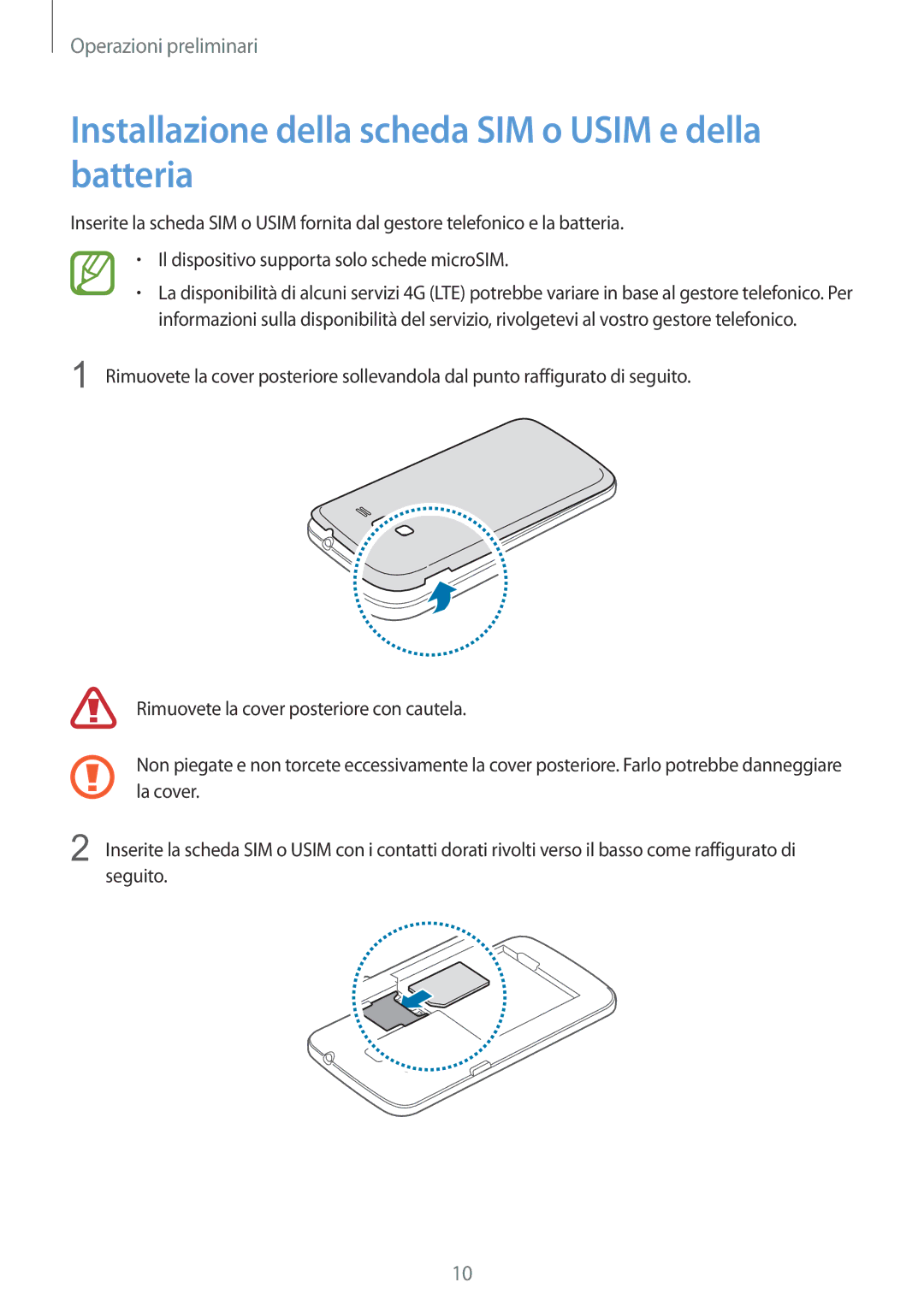 Samsung SM-G3815RWAOMN, SM-G3815ZBAOMN, SM-G3815ZBACNX manual Installazione della scheda SIM o Usim e della batteria 