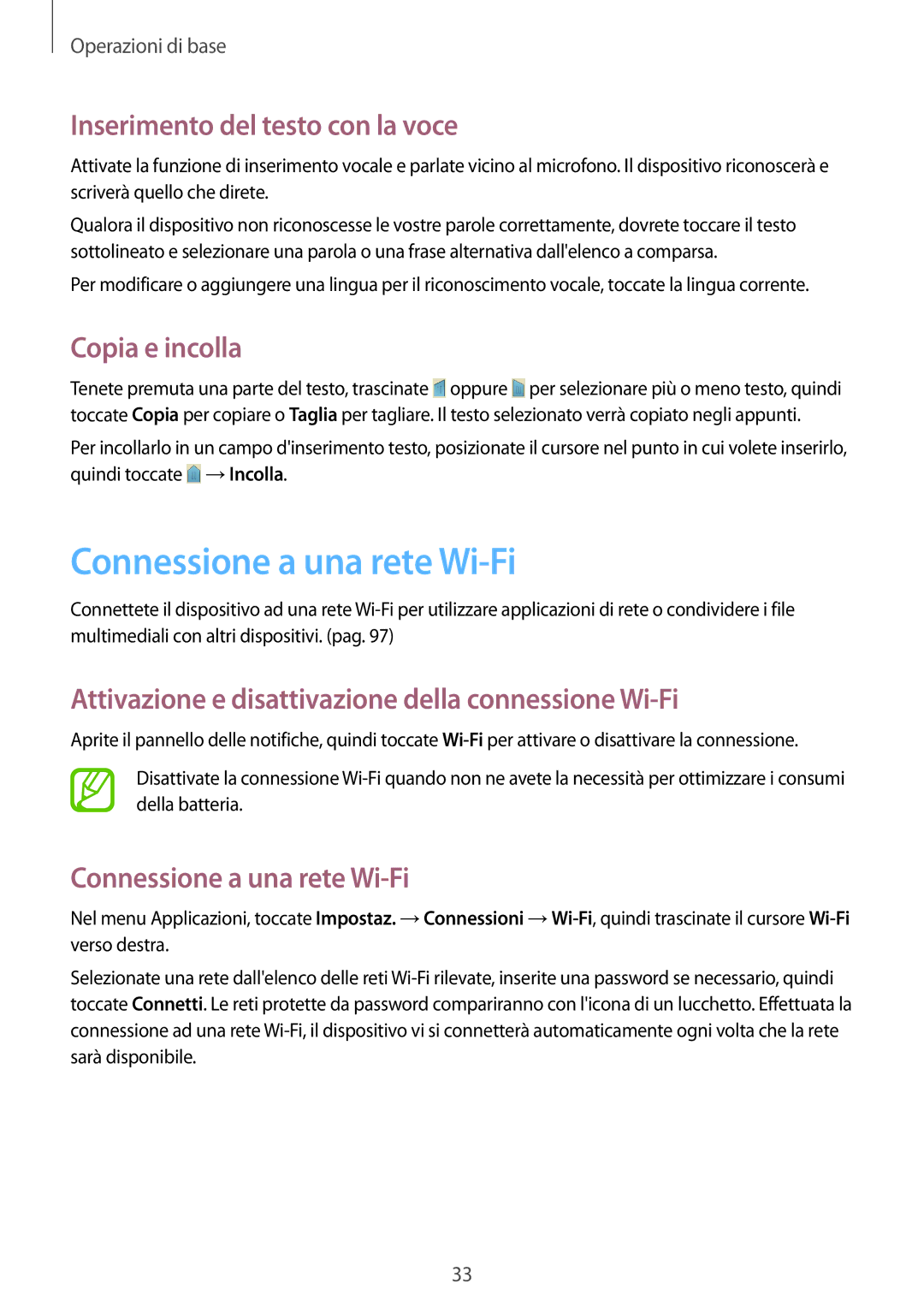 Samsung SM-G3815ZBAOMN, SM-G3815RWAOMN Connessione a una rete Wi-Fi, Inserimento del testo con la voce, Copia e incolla 