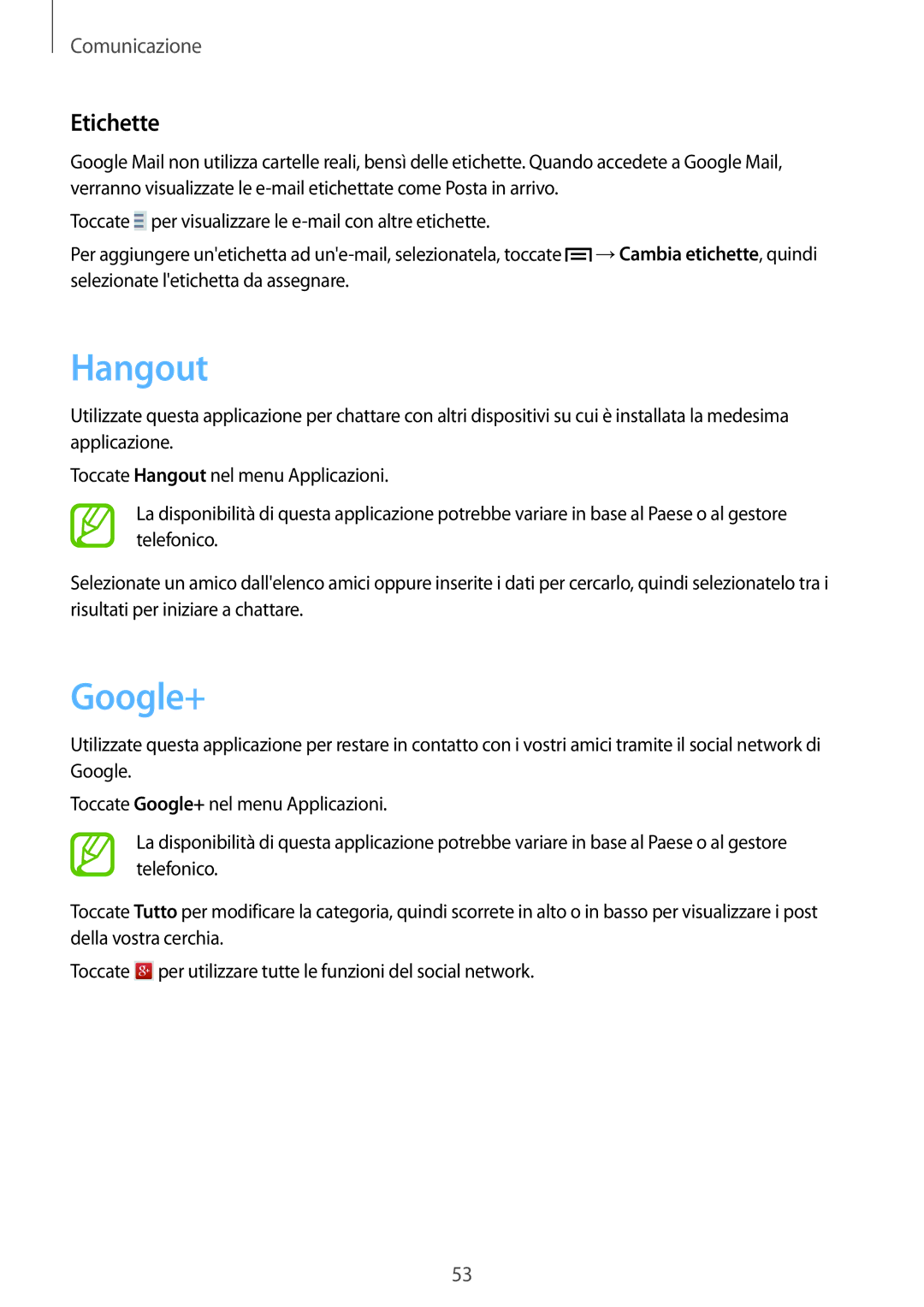 Samsung SM-G3815ZBACNX, SM-G3815ZBAOMN, SM-G3815RWAOMN manual Hangout, Google+, Etichette 