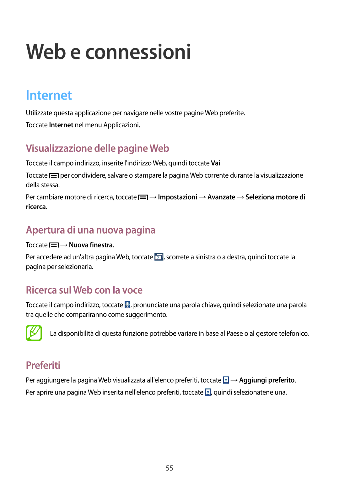 Samsung SM-G3815RWAOMN, SM-G3815ZBAOMN, SM-G3815ZBACNX manual Web e connessioni, Internet 