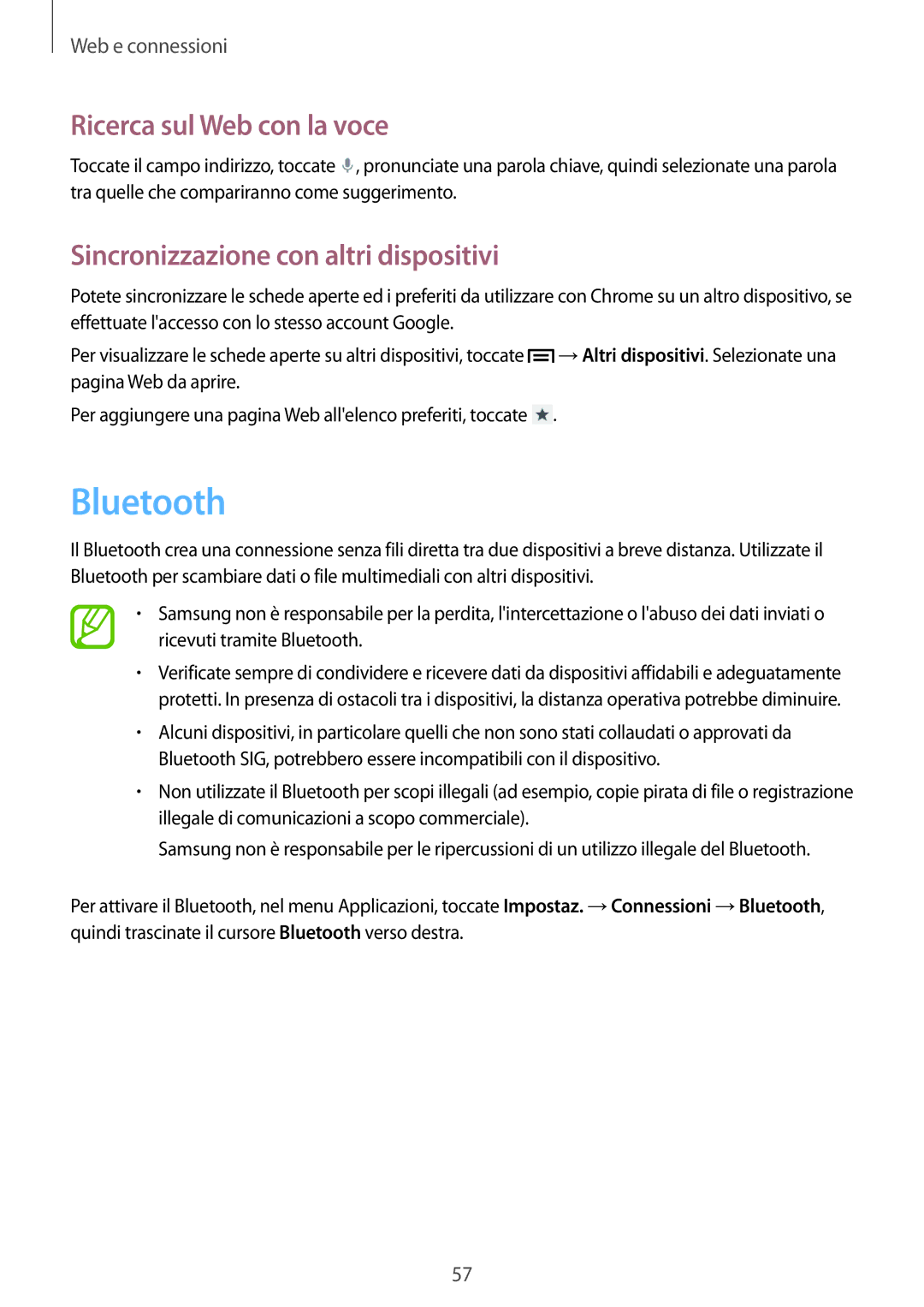 Samsung SM-G3815ZBAOMN, SM-G3815RWAOMN, SM-G3815ZBACNX manual Bluetooth, Sincronizzazione con altri dispositivi 