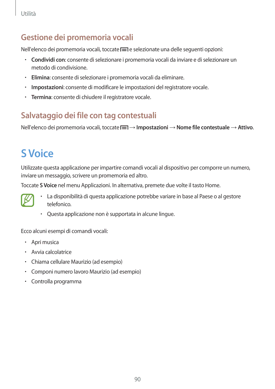 Samsung SM-G3815ZBAOMN, SM-G3815RWAOMN Voice, Gestione dei promemoria vocali, Salvataggio dei file con tag contestuali 