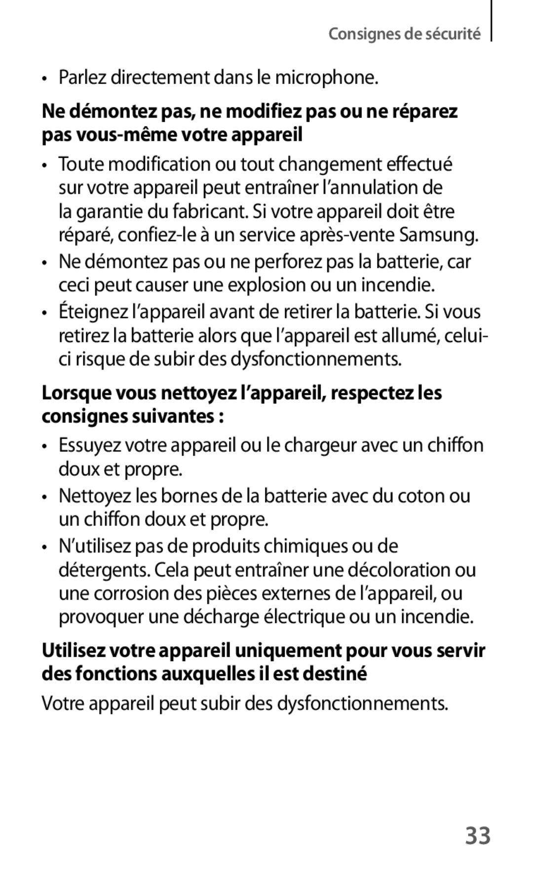 Samsung SM-G3815RWASFR manual Parlez directement dans le microphone, Votre appareil peut subir des dysfonctionnements 