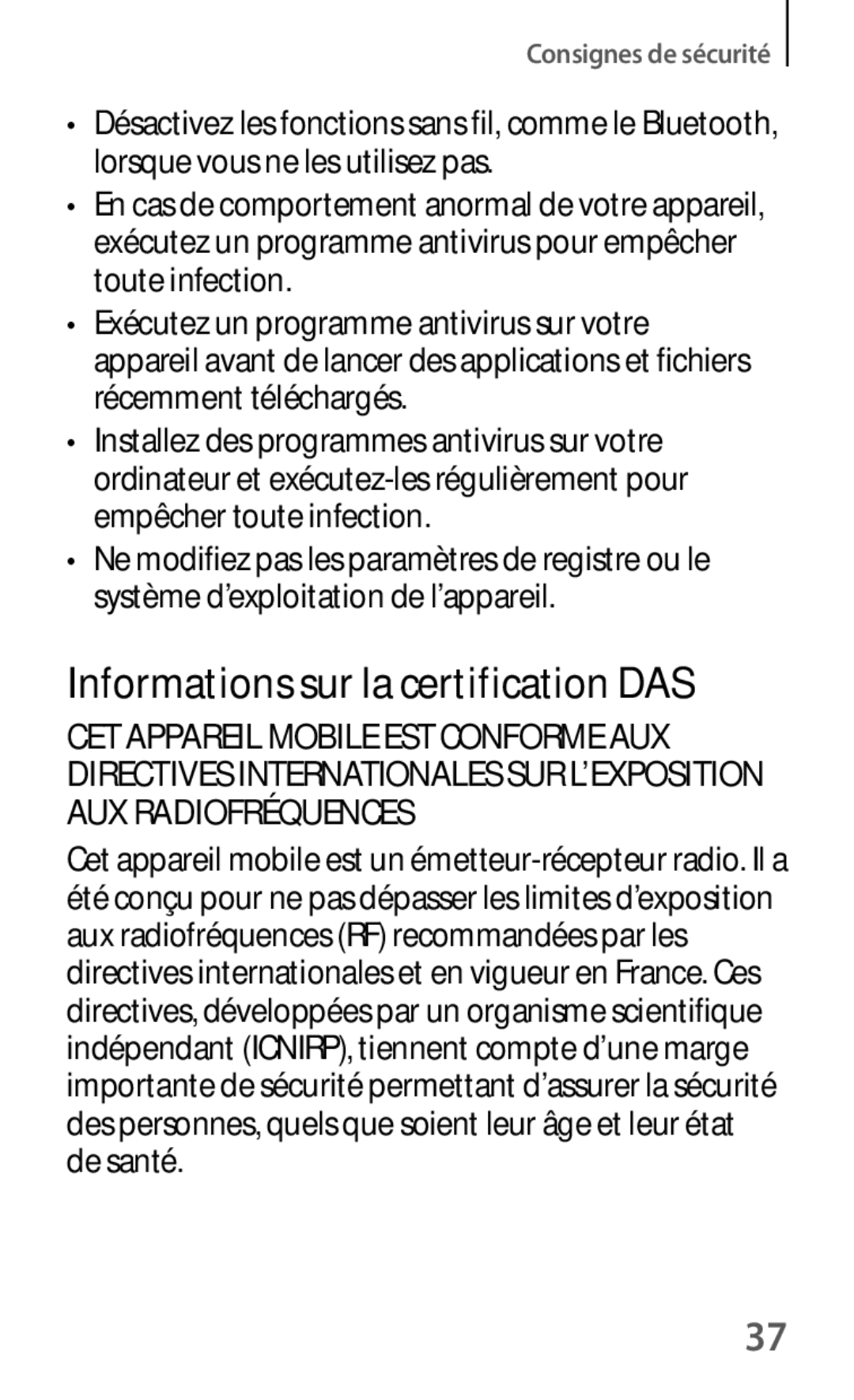 Samsung SM-G3815RWASFR, SM-G3815ZBASFR manual Informations sur la certification DAS 