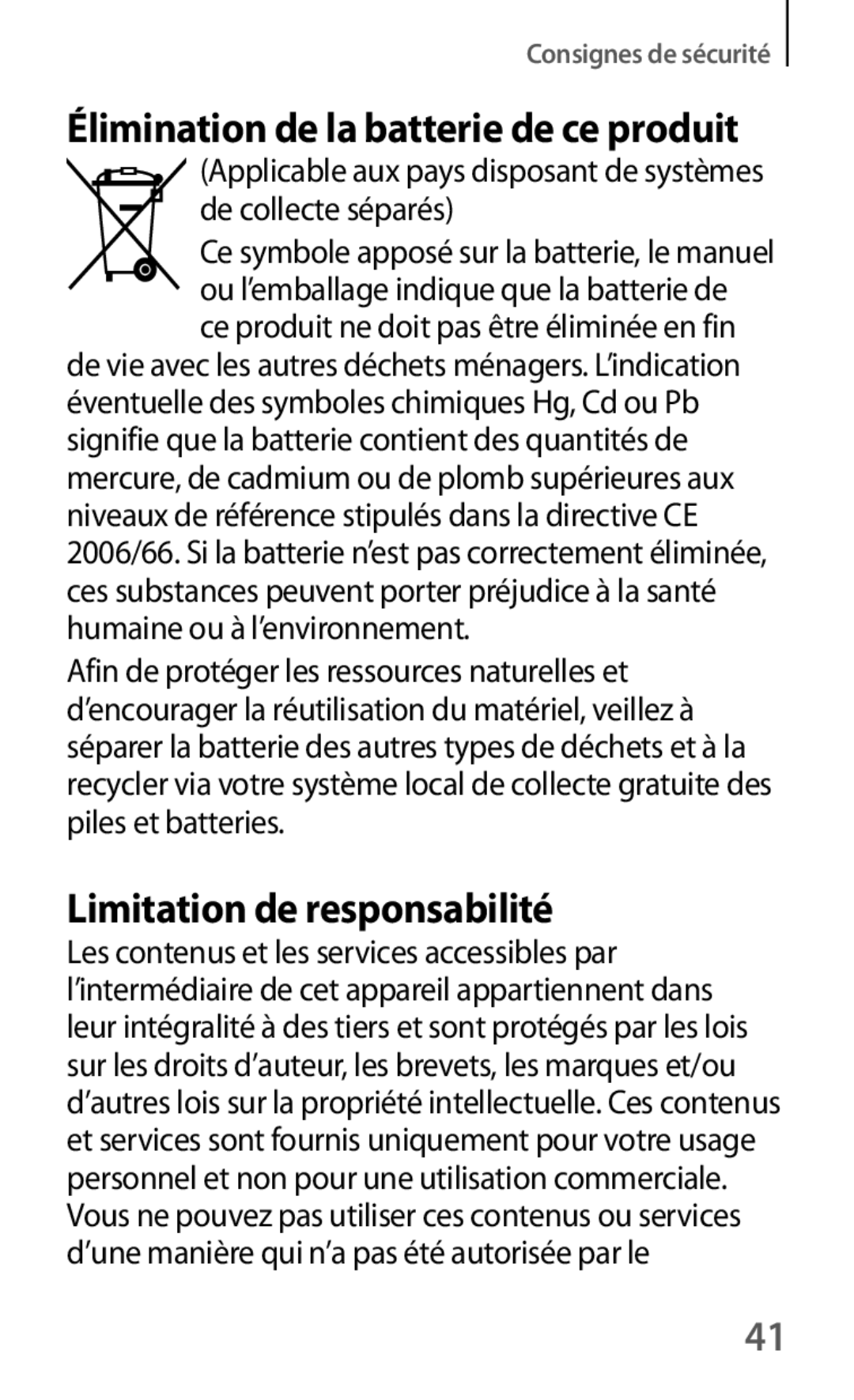 Samsung SM-G3815RWASFR, SM-G3815ZBASFR manual Élimination de la batterie de ce produit 