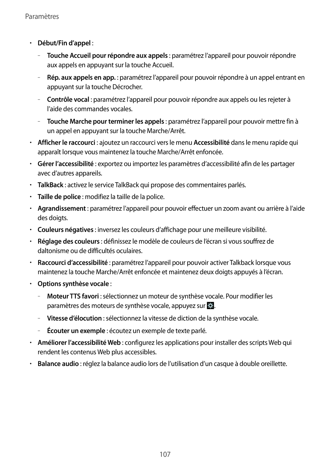 Samsung SM-G3815RWASFR, SM-G3815ZBASFR manual Options synthèse vocale 