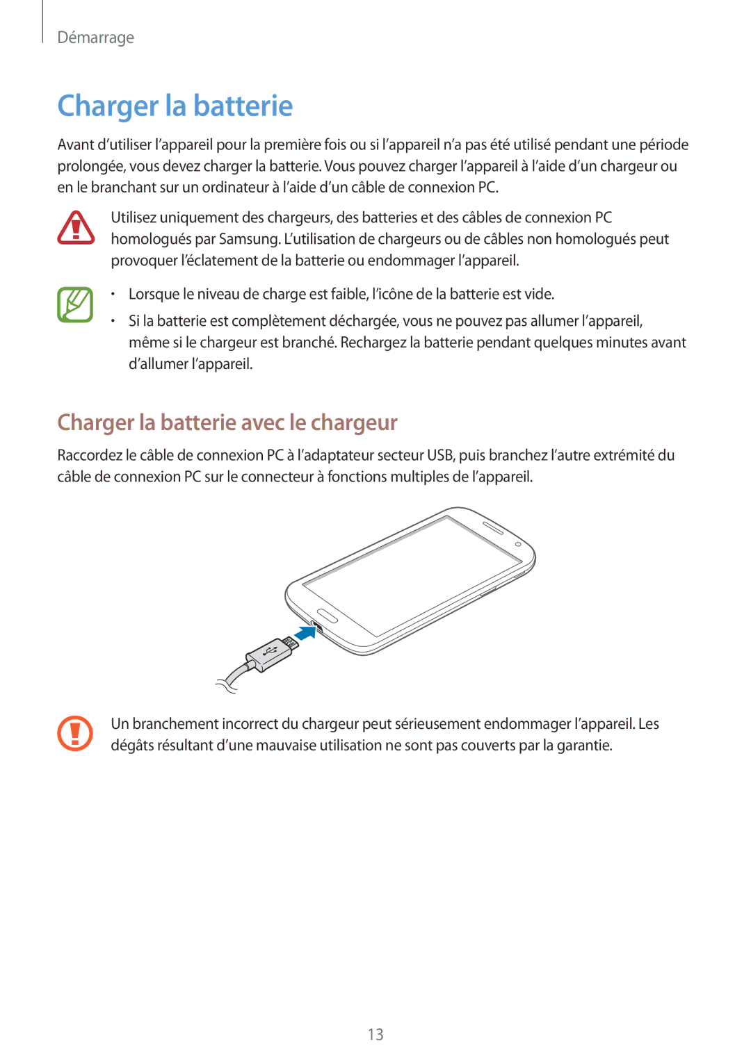 Samsung SM-G3815RWASFR, SM-G3815ZBASFR manual Charger la batterie avec le chargeur 