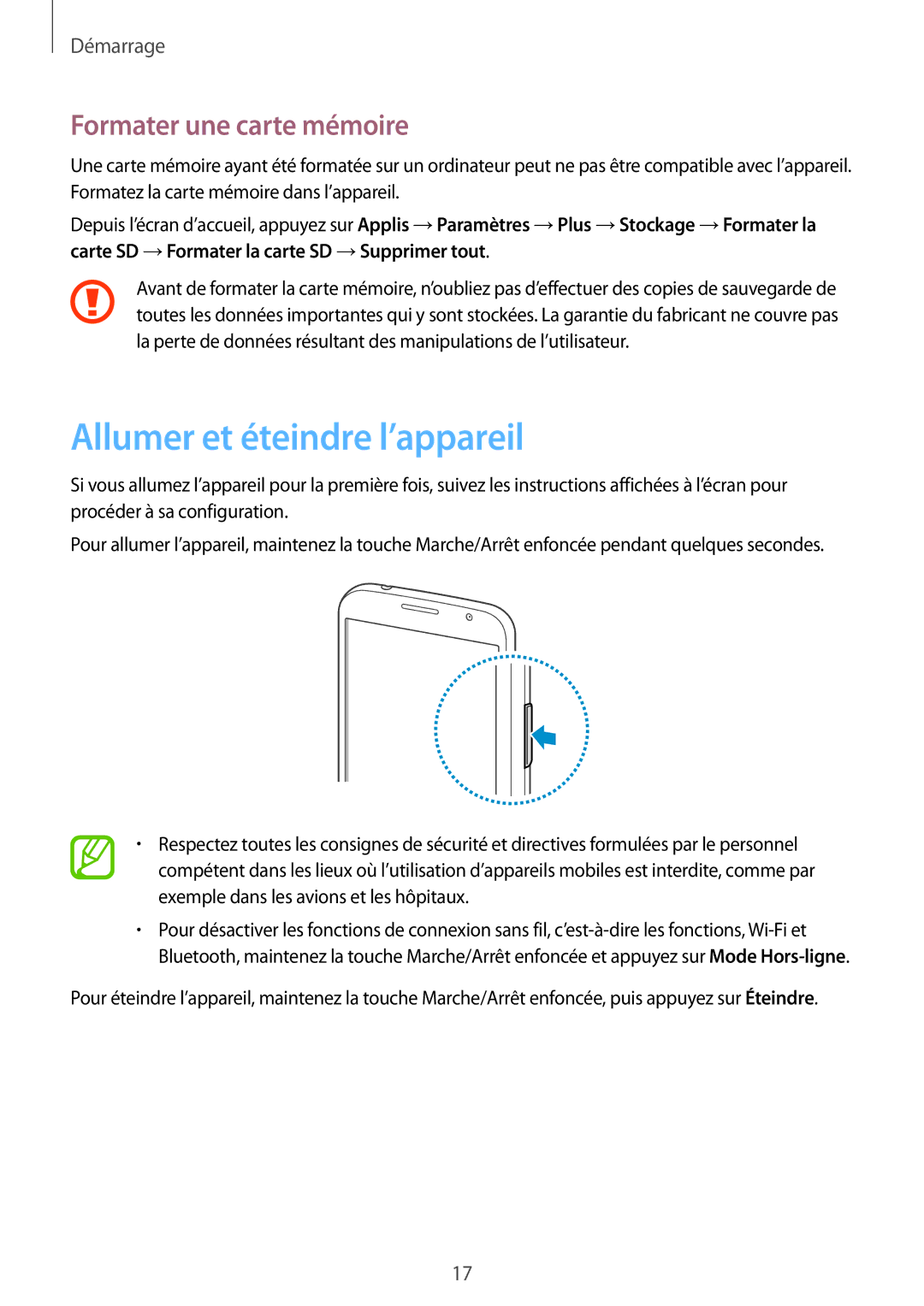 Samsung SM-G3815RWASFR, SM-G3815ZBASFR manual Allumer et éteindre l’appareil, Formater une carte mémoire 