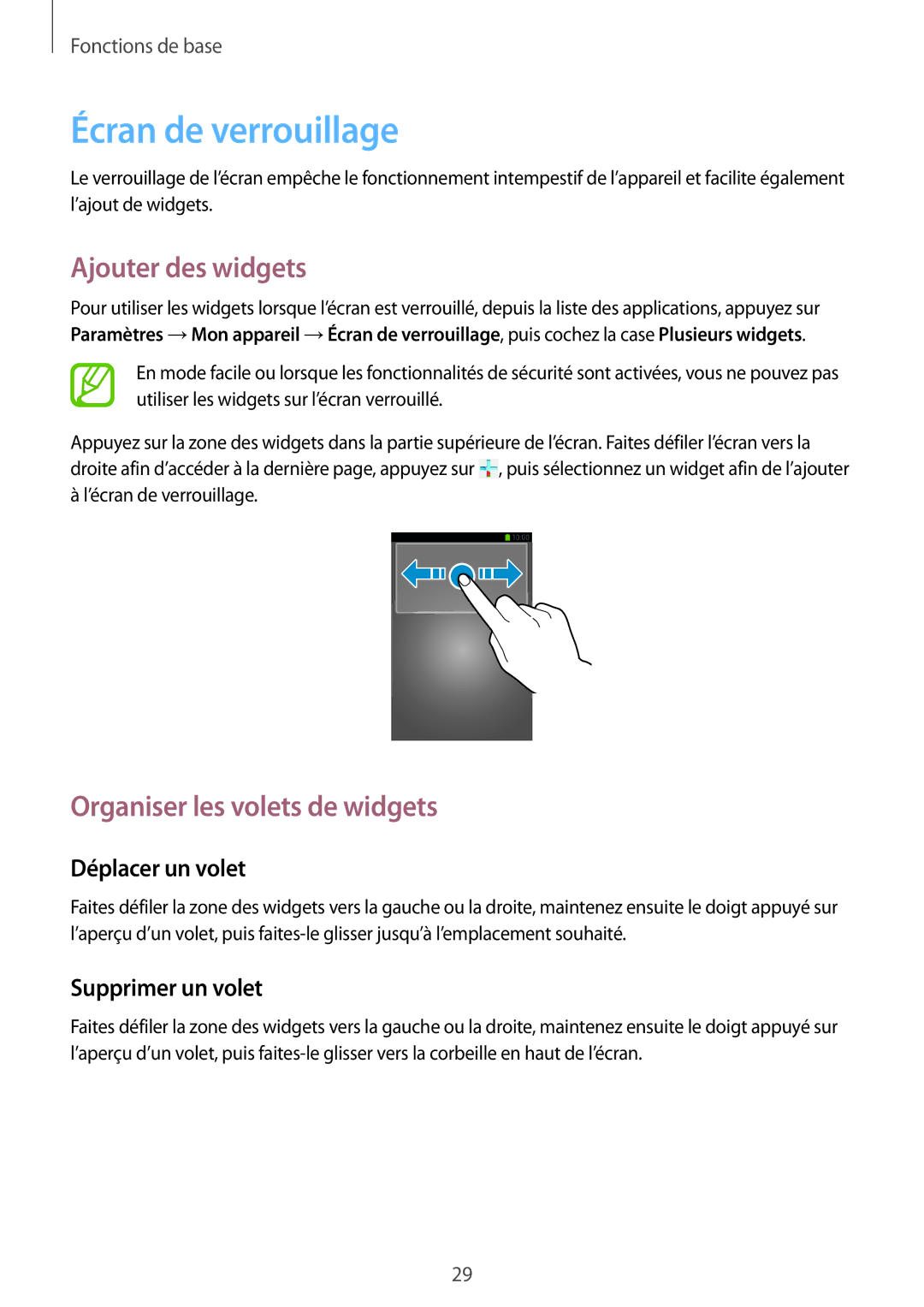 Samsung SM-G3815RWASFR, SM-G3815ZBASFR manual Écran de verrouillage, Ajouter des widgets, Organiser les volets de widgets 