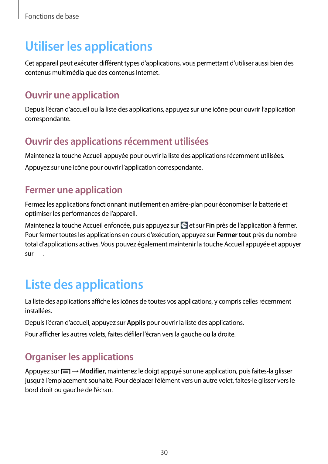 Samsung SM-G3815ZBASFR, SM-G3815RWASFR manual Utiliser les applications, Liste des applications 