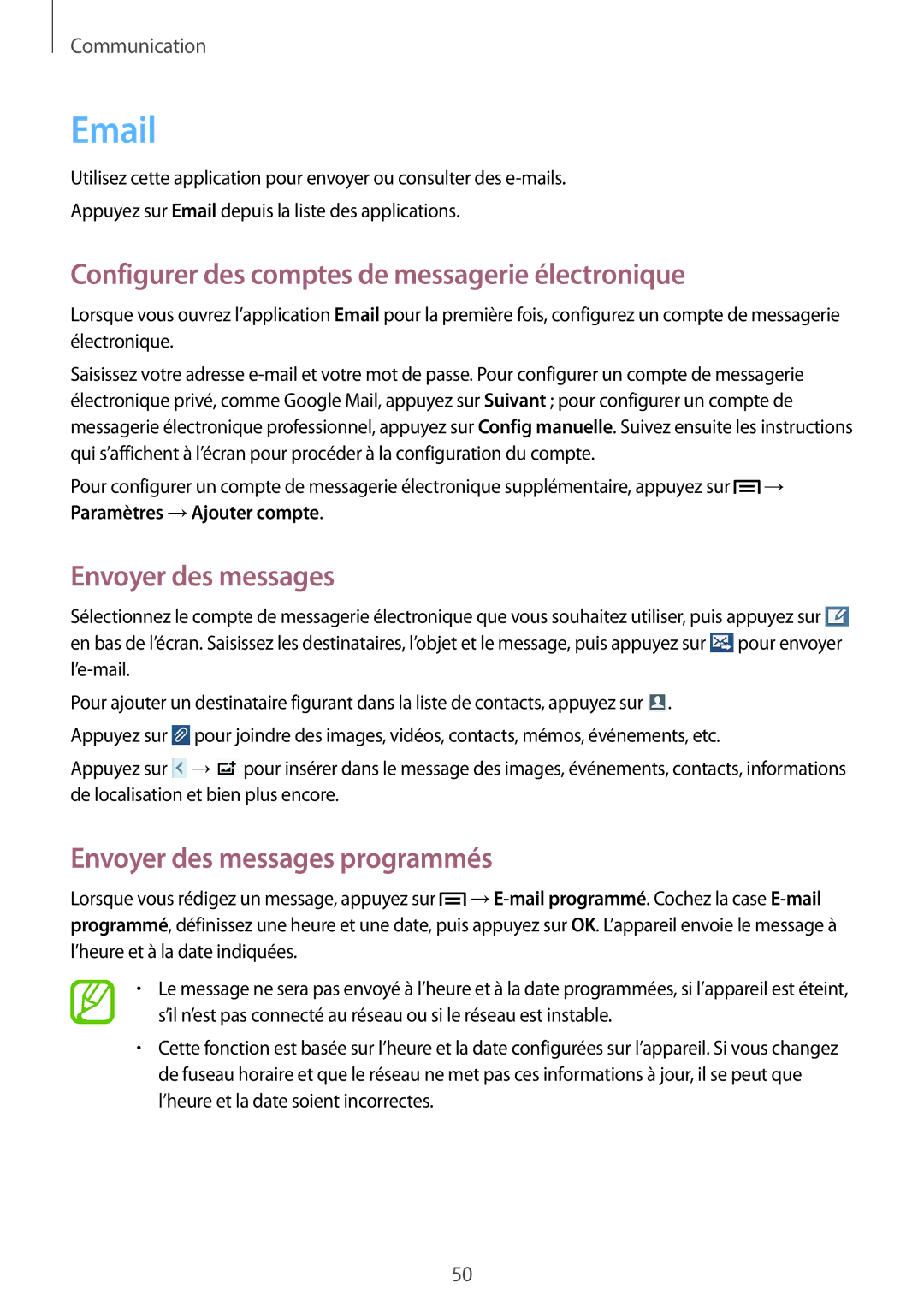 Samsung SM-G3815ZBASFR, SM-G3815RWASFR manual Configurer des comptes de messagerie électronique 