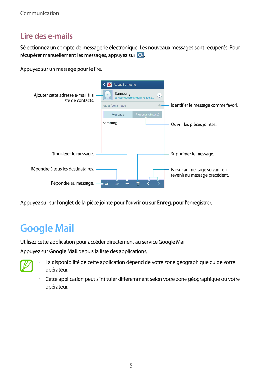 Samsung SM-G3815RWASFR, SM-G3815ZBASFR manual Google Mail, Lire des e-mails 