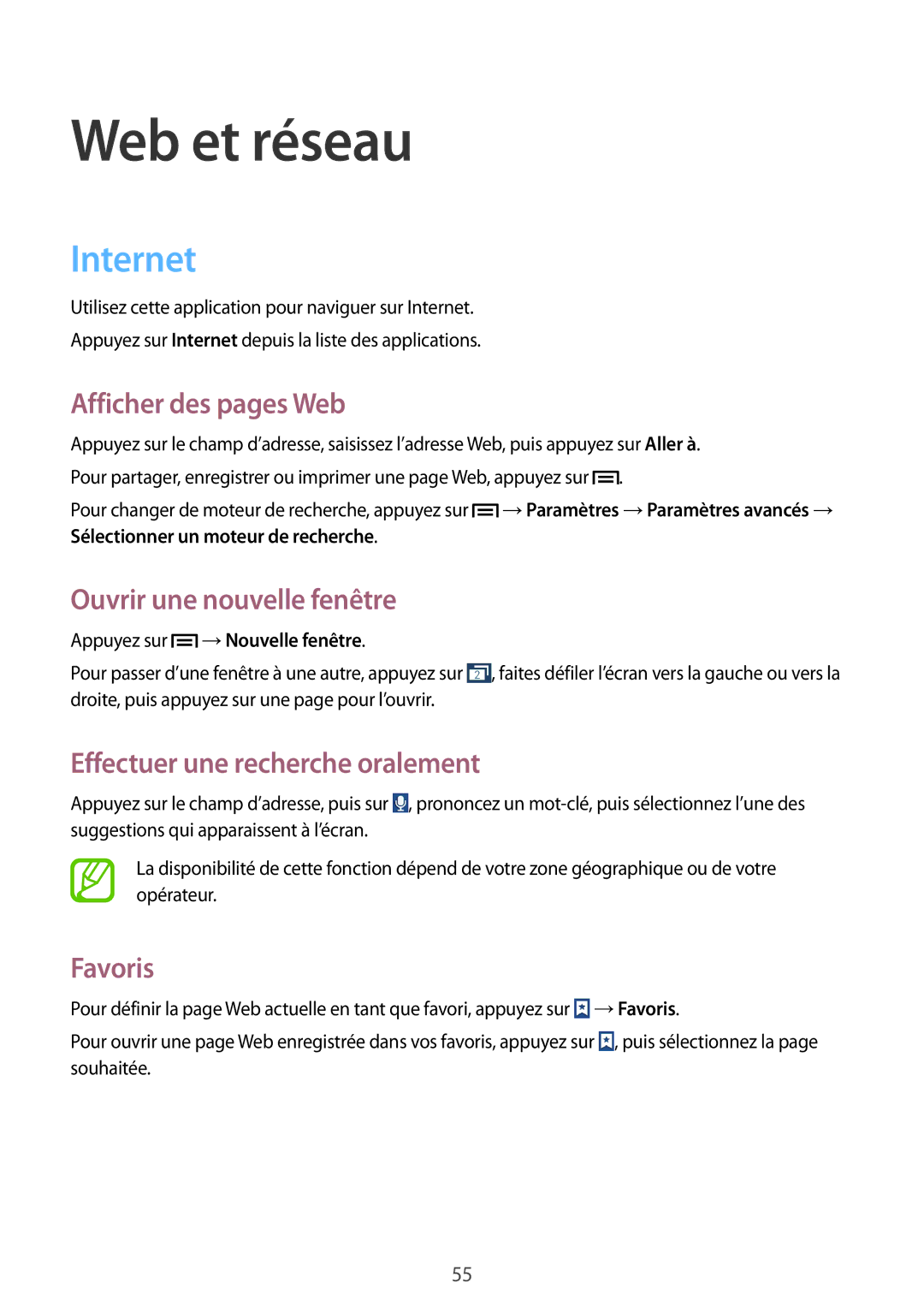 Samsung SM-G3815RWASFR, SM-G3815ZBASFR manual Web et réseau, Internet 