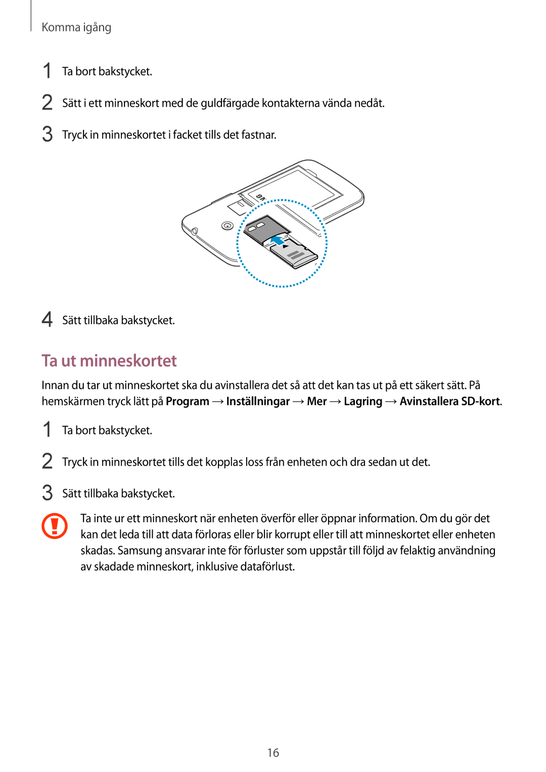 Samsung SM-G386FZKANEE, SM-G386FZWANEE manual Ta ut minneskortet 