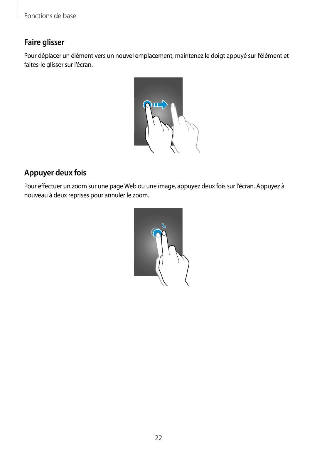 Samsung SM-G386FZWANRJ, SM-G386FZKANRJ, SM-G386FZKAXEF, SM-G386FZWAVGF, SM-G386FZWAXEF manual Faire glisser, Appuyer deux fois 