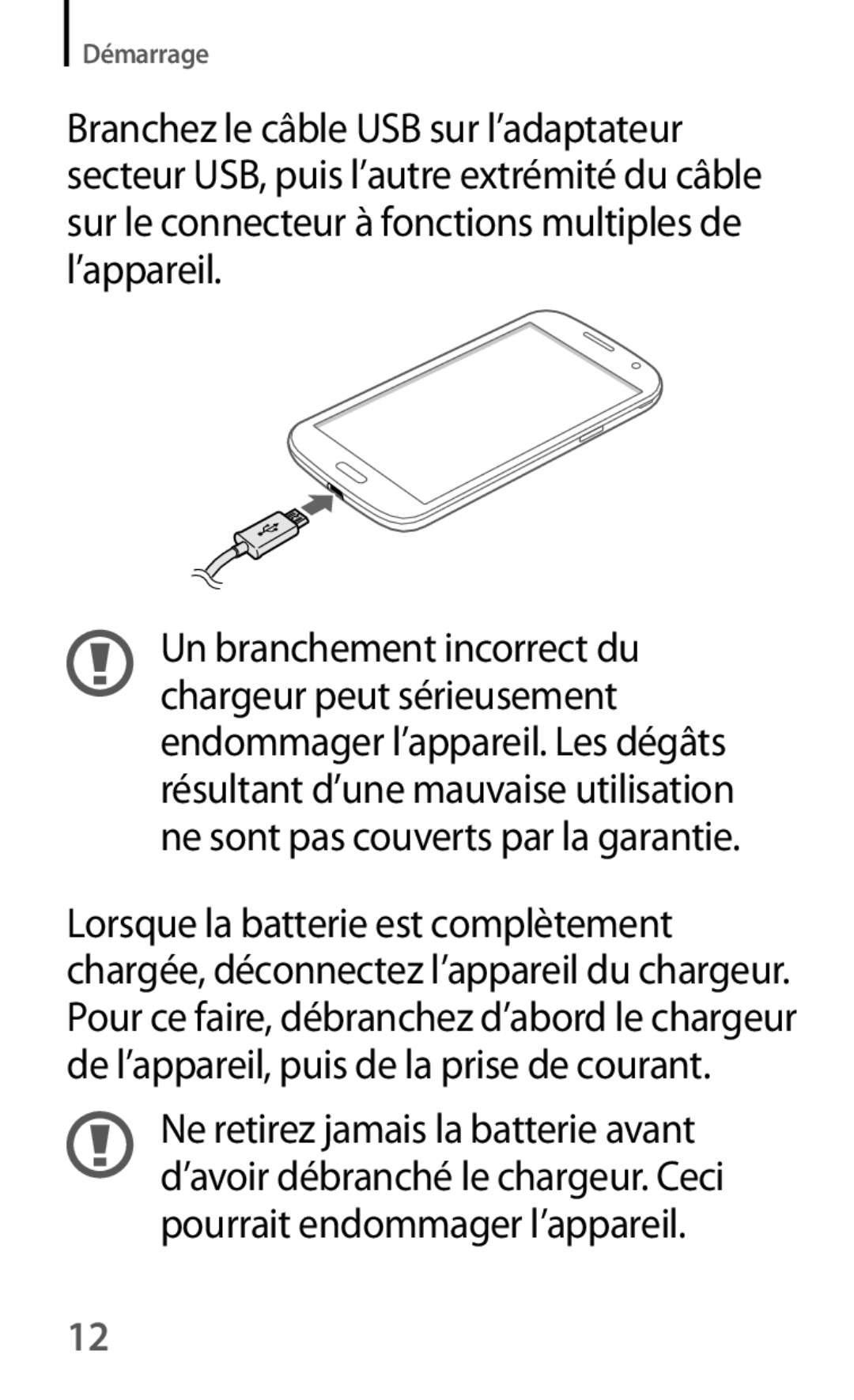 Samsung SM-G386FZKANRJ, SM-G386FZKAXEF, SM-G386FZWAVGF, SM-G386FZWAXEF, SM-G386FZWANRJ, SM-G386FZKAVGF manual Démarrage 