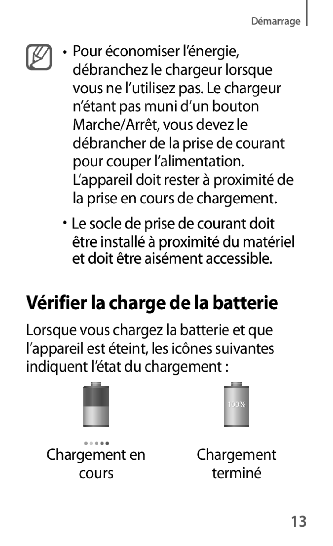 Samsung SM-G386FZKAXEF, SM-G386FZKANRJ, SM-G386FZWAVGF, SM-G386FZWAXEF manual Vérifier la charge de la batterie, Cours 