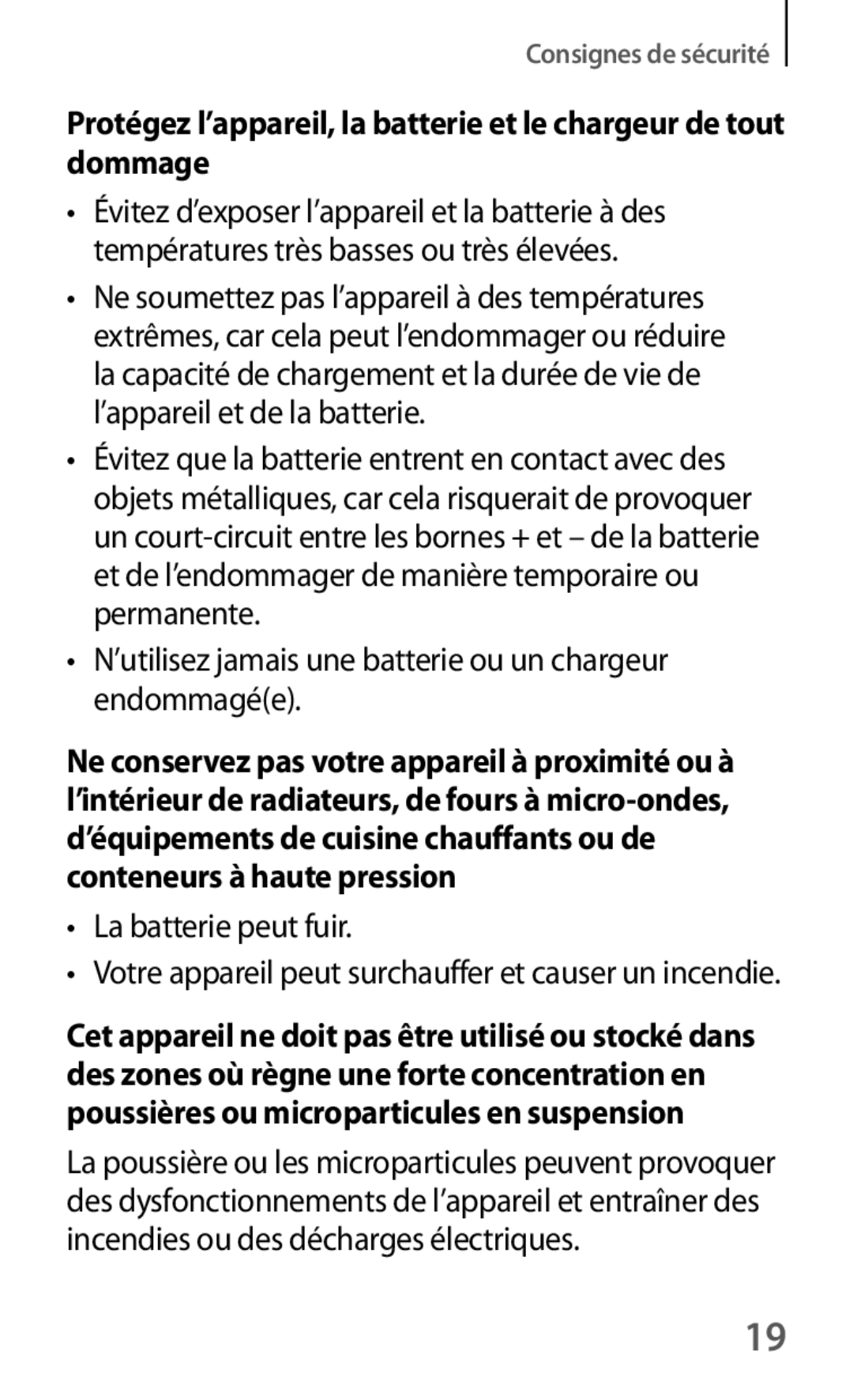 Samsung SM-G386FZKAXEF, SM-G386FZKANRJ manual ’utilisez jamais une batterie ou un chargeur endommagée, La batterie peut fuir 