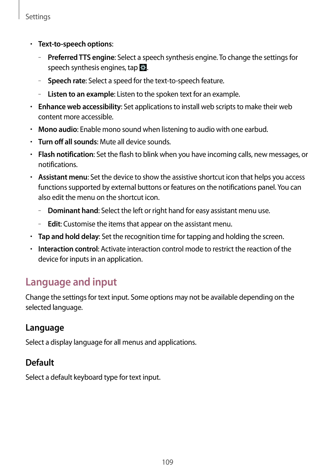 Samsung SM-G386FZWAPRT, SM-G386FZKAPRT, SM-G386FZWADBT, SM-G386FZWASEB Language and input, Default, Text-to-speech options 