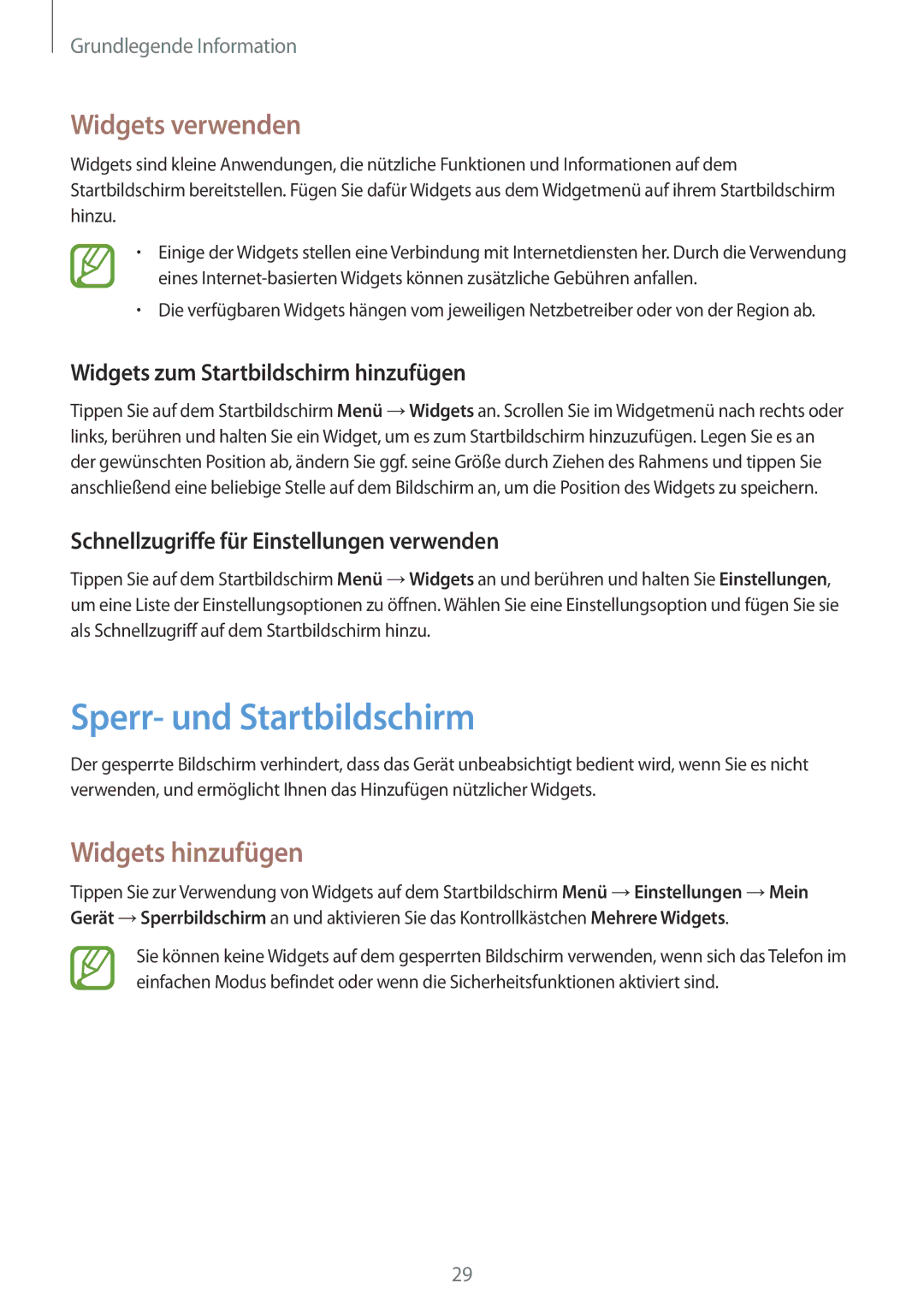 Samsung SM-G386FZWADBT, SM-G386FZKAPRT, SM-G386FZWASEB Sperr- und Startbildschirm, Widgets verwenden, Widgets hinzufügen 