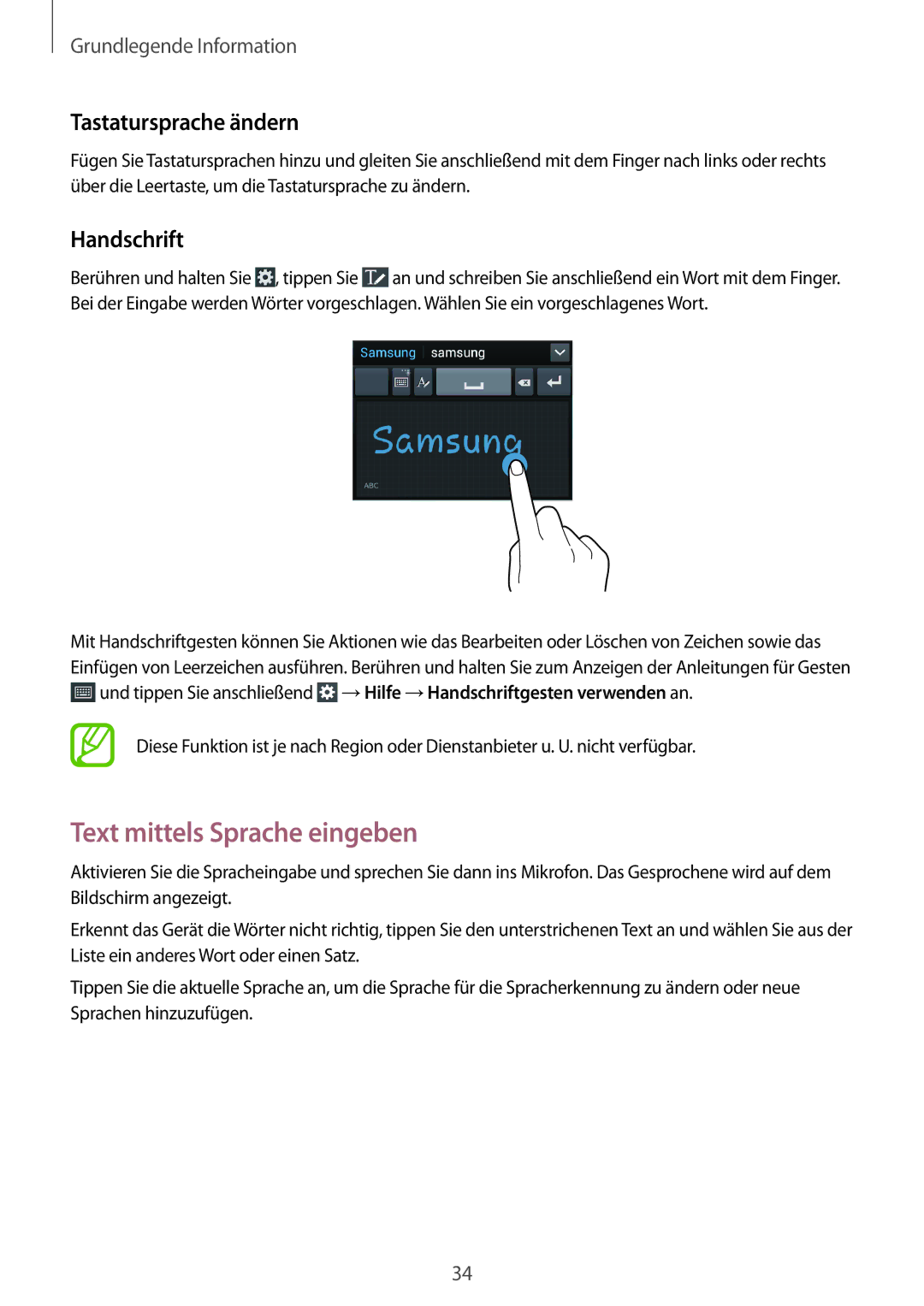 Samsung SM-G386FZWAXEF, SM-G386FZKAPRT, SM-G386FZWADBT Text mittels Sprache eingeben, Tastatursprache ändern, Handschrift 