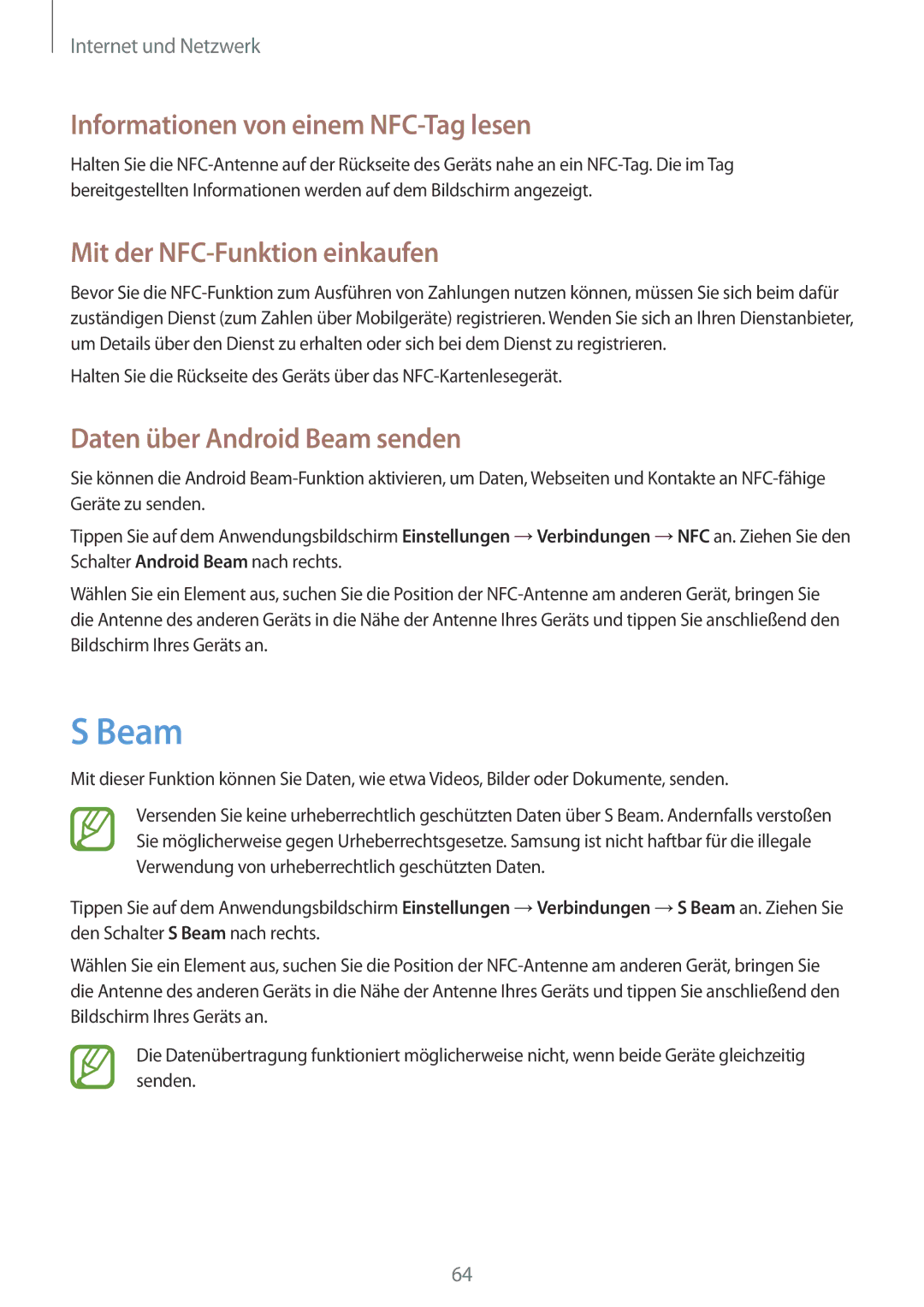 Samsung SM-G386FZWADBT, SM-G386FZKAPRT manual Beam, Informationen von einem NFC-Tag lesen, Mit der NFC-Funktion einkaufen 