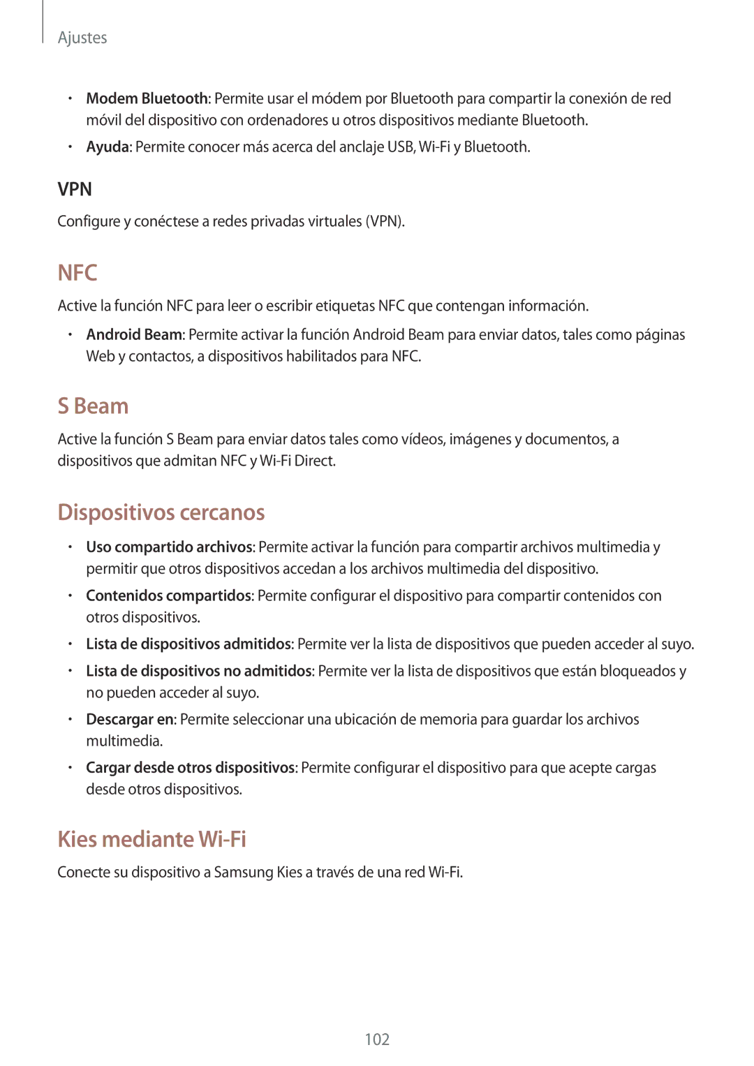 Samsung SM-G386FZWAROM, SM-G386FZWAAMO, SM-G386FZKAAMO manual Beam, Dispositivos cercanos, Kies mediante Wi-Fi 