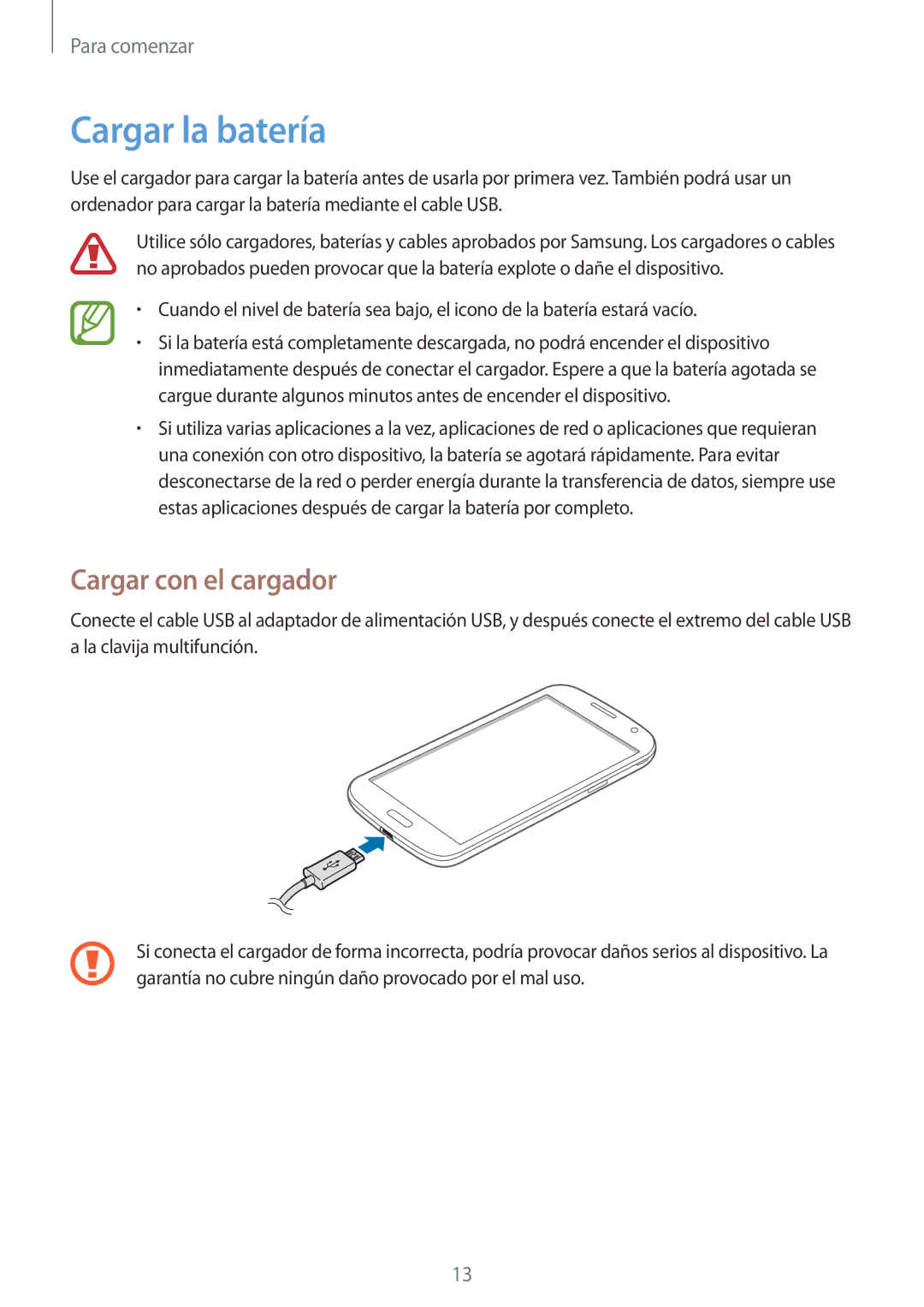 Samsung SM-G386FZWAAMO, SM-G386FZWAROM, SM-G386FZKAAMO manual Cargar la batería, Cargar con el cargador 
