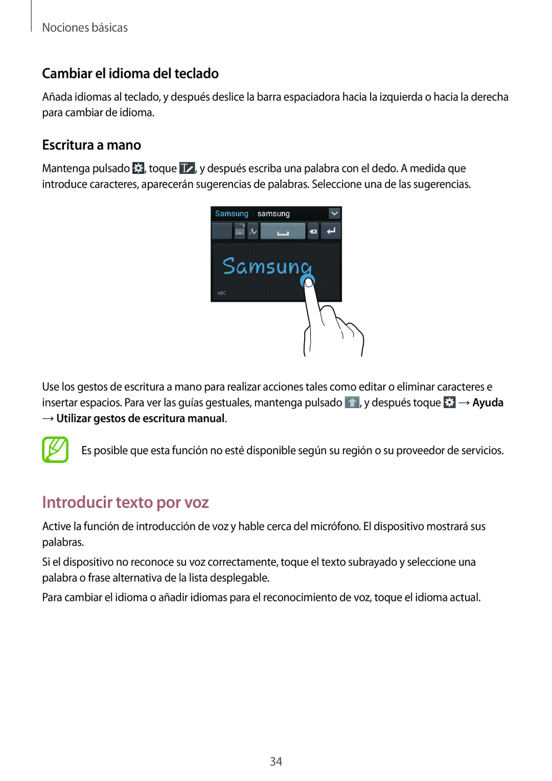 Samsung SM-G386FZWAAMO, SM-G386FZWAROM manual Introducir texto por voz, Cambiar el idioma del teclado, Escritura a mano 