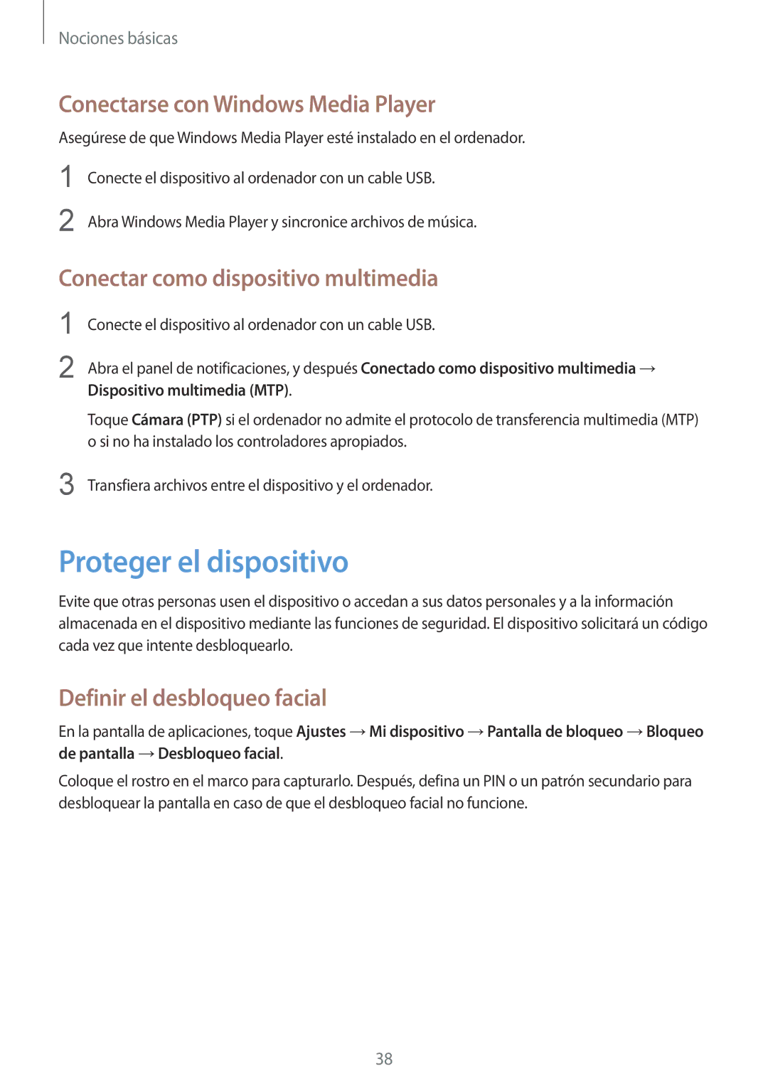 Samsung SM-G386FZKAAMO Proteger el dispositivo, Conectarse con Windows Media Player, Conectar como dispositivo multimedia 